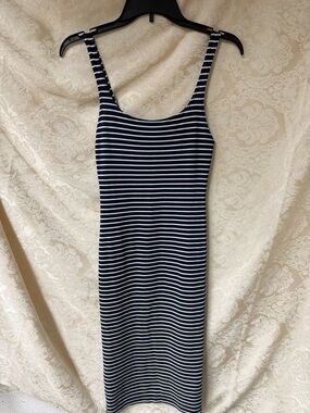 NWT Zara Navy/White Stripe Midi Dress
